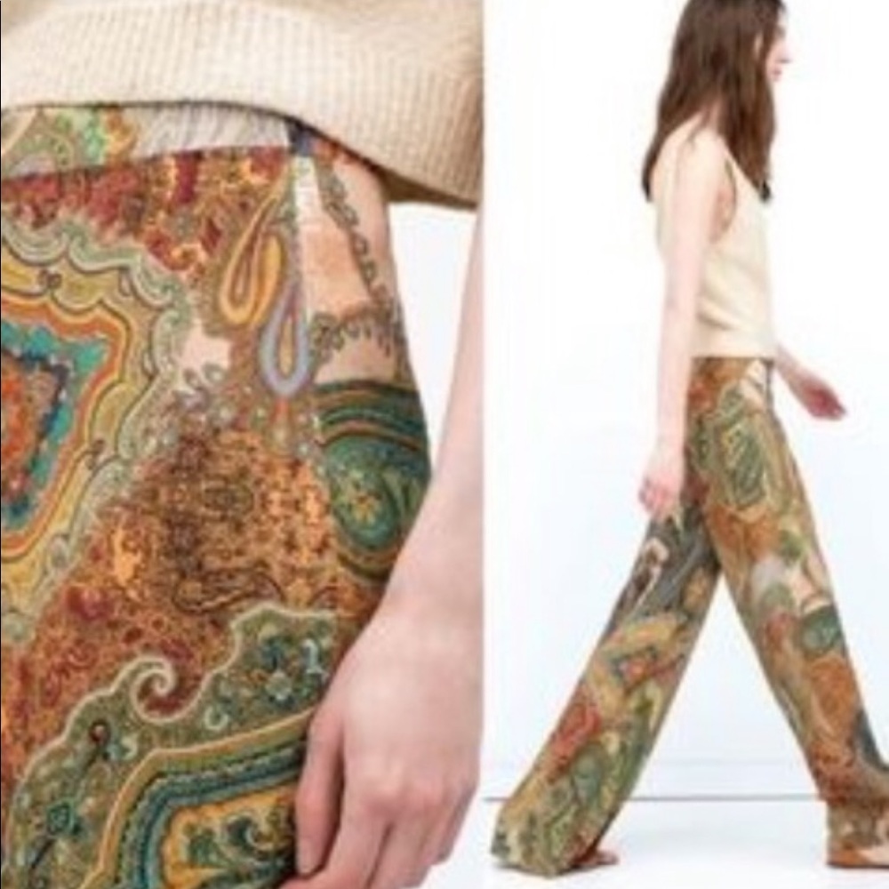 Zara high waist print pant Size XS made in Morocco